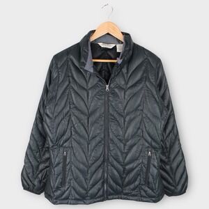 Eddie Bauer Size Large Jacket Dark Hunter Green Goose Down Fill Puffer Quilted